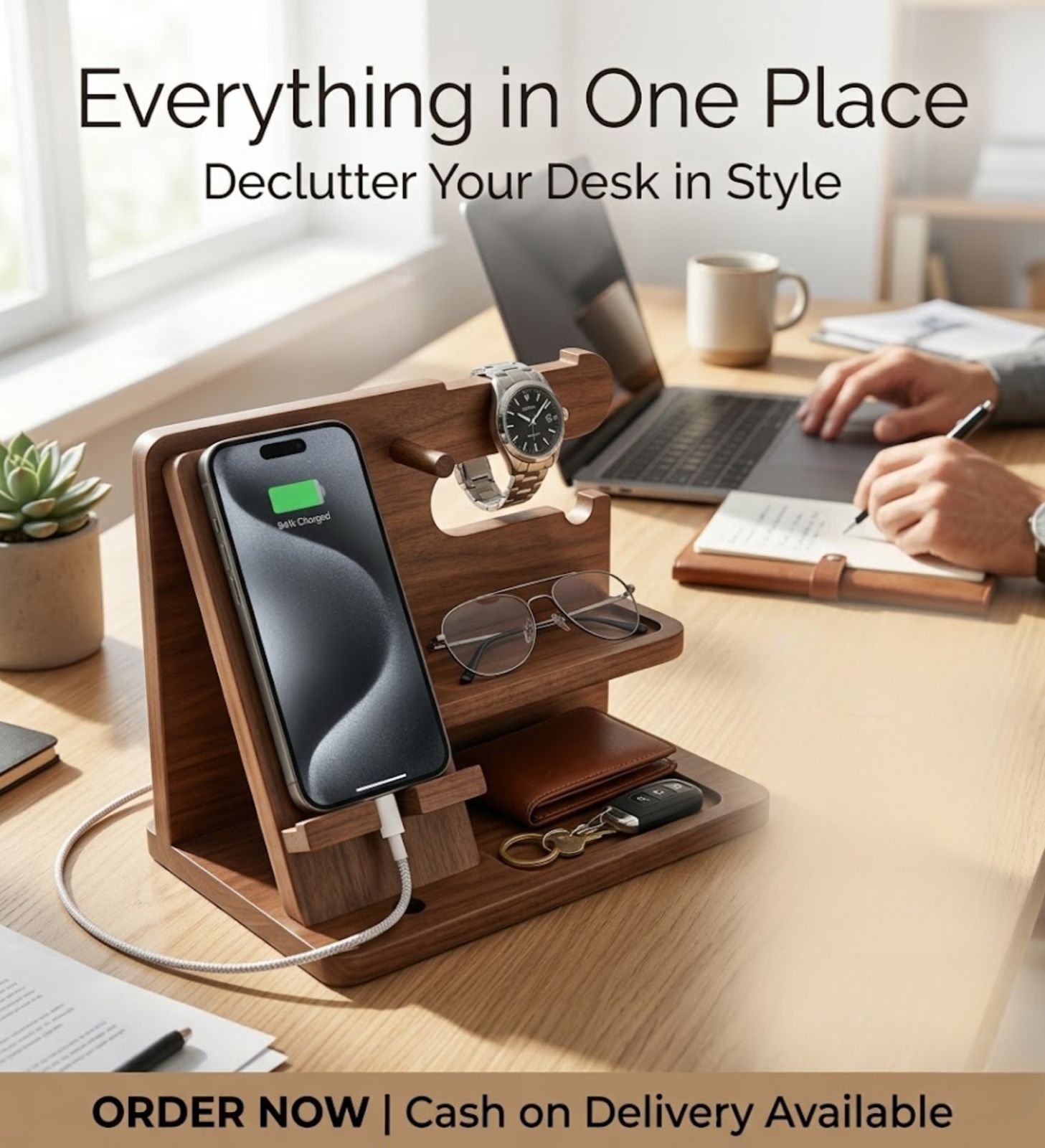 Wooden Phone Docking Station | Multifunctional Desk Organizer
