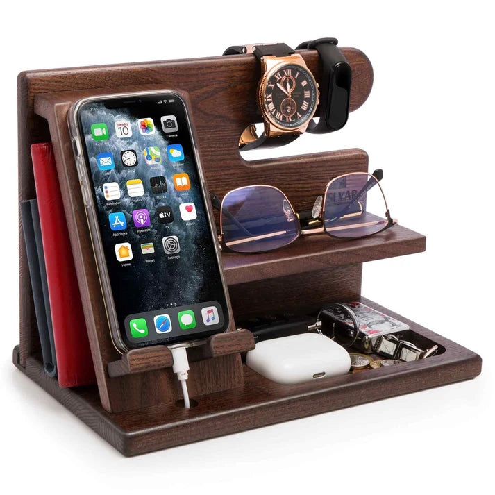 Wooden Phone Docking Station | Multifunctional Desk Organizer