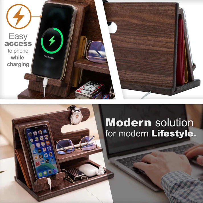 Wooden Phone Docking Station | Multifunctional Desk Organizer