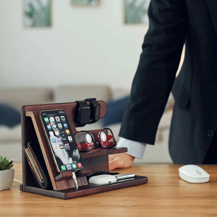 Wooden Phone Docking Station | Multifunctional Desk Organizer