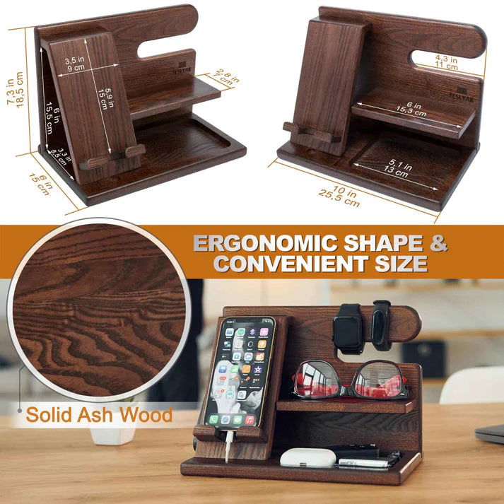 Wooden Phone Docking Station | Multifunctional Desk Organizer